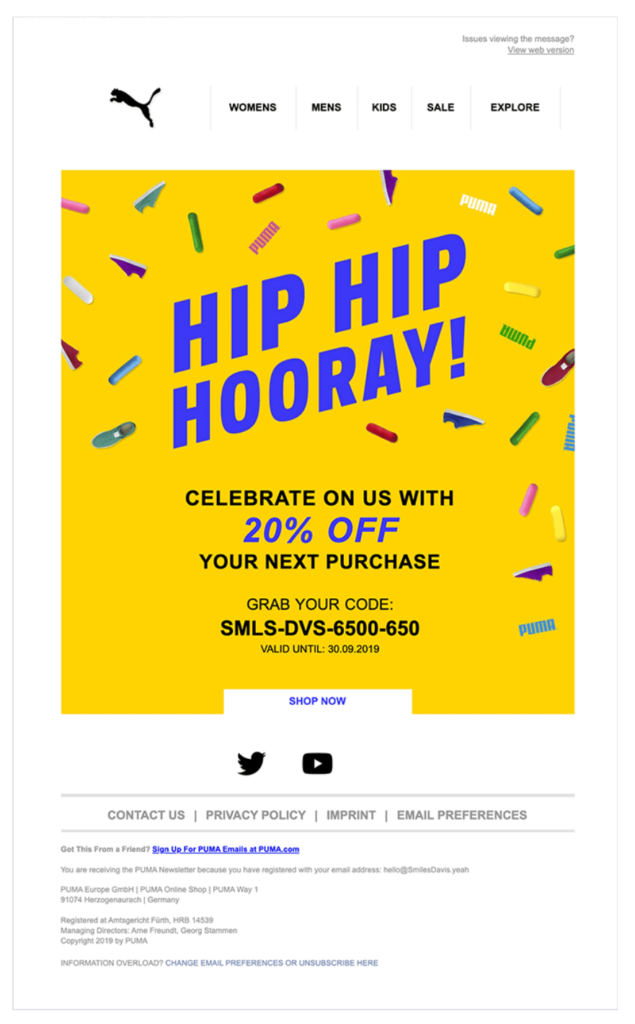 Puma Customer Appreciation Email