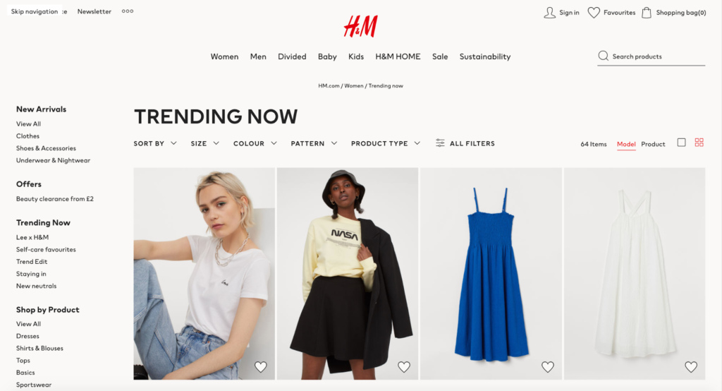 H&M Category Page Filter