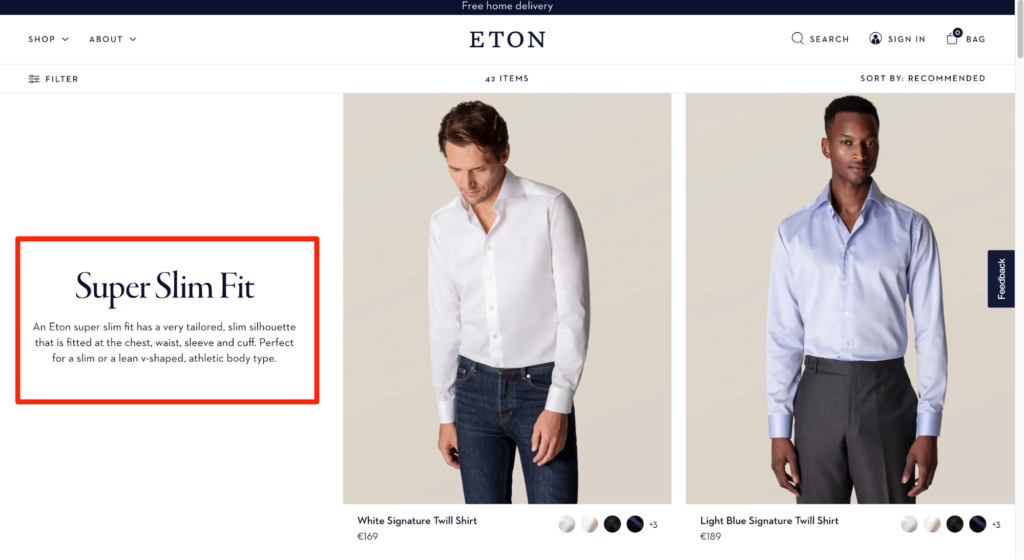Eton Shirts E-Commerce Category Page Example 3