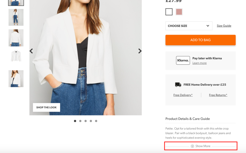 Show More Product Option In New Look's Product Page