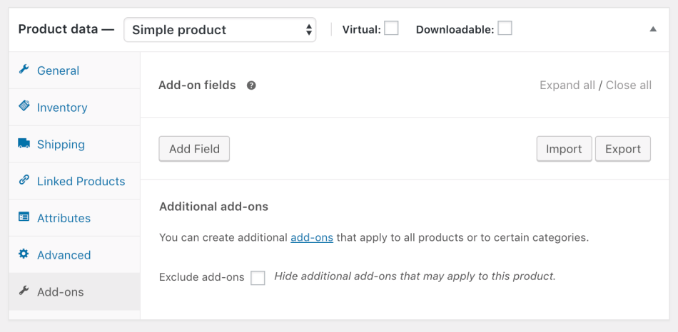 Product Add-Ons Extension Editor
