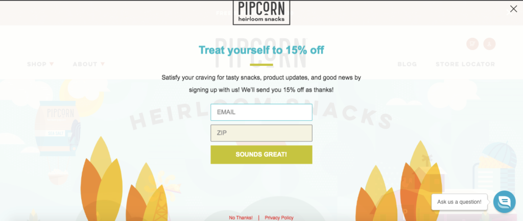 Pipcorns Website Popup