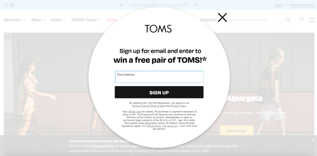 TOMS Giveaway Example