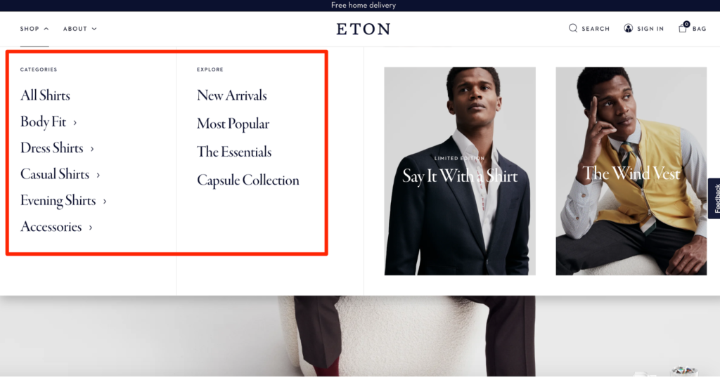 Eton Shirts E-Commerce Category Page Example