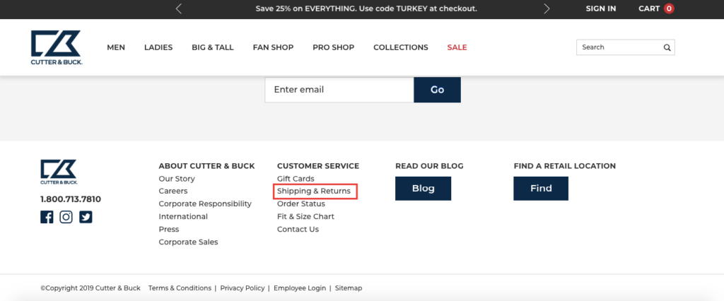 Shipping And Returns In The Footer