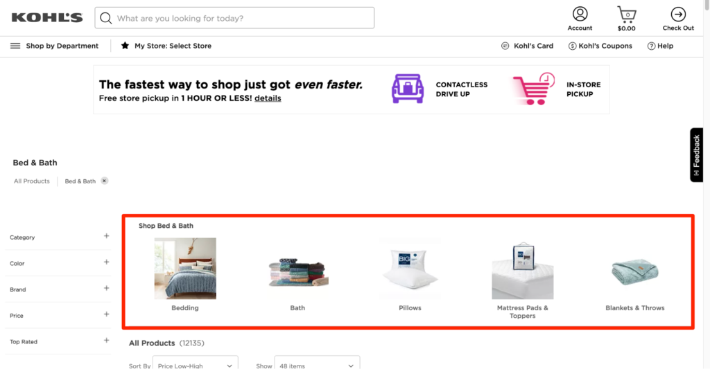 Kohl E-Commerce Category Page Example 2