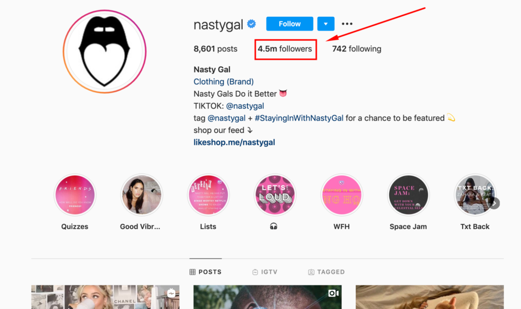 NastyGal Instagram Following