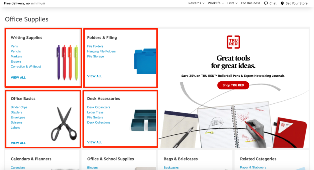 Staples E-Commerce Category Page Example