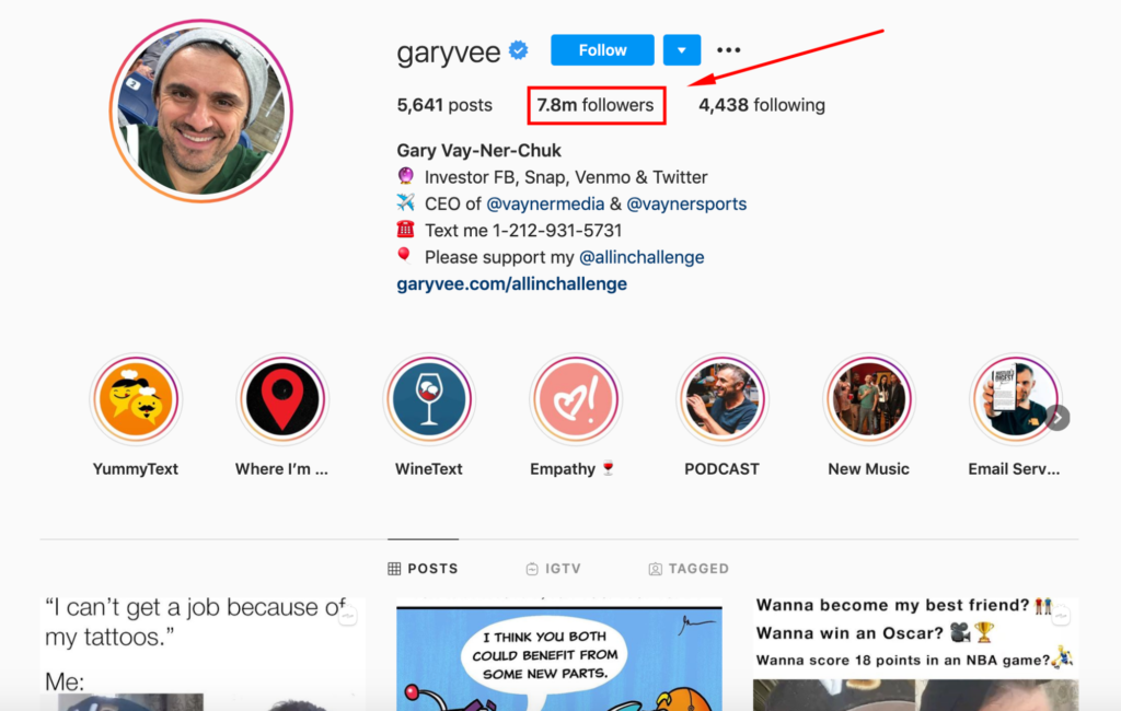 garyvee Instagram Following