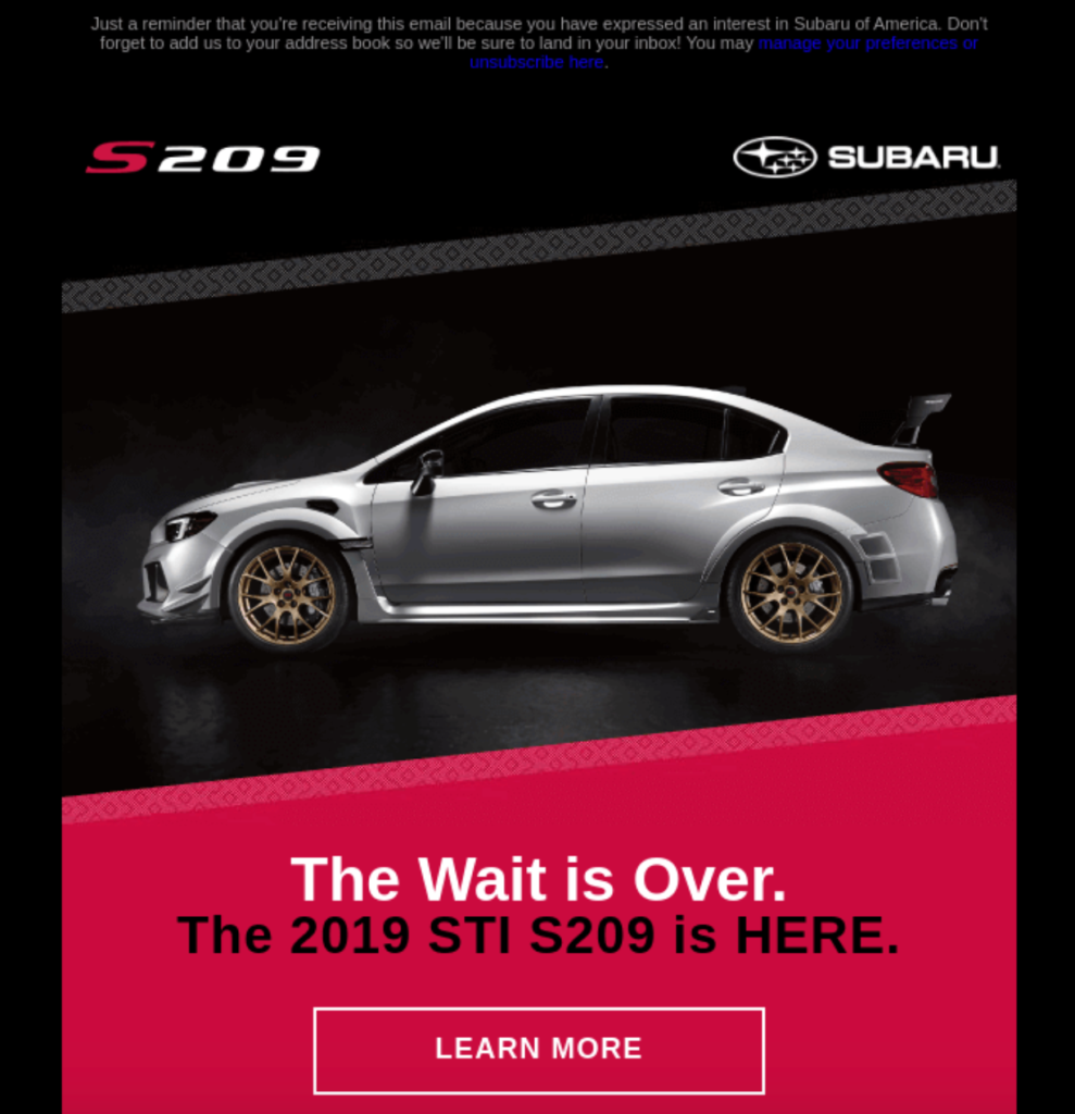 Subaru Email Example