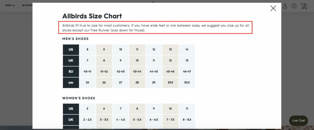 Allbirds Size Charts