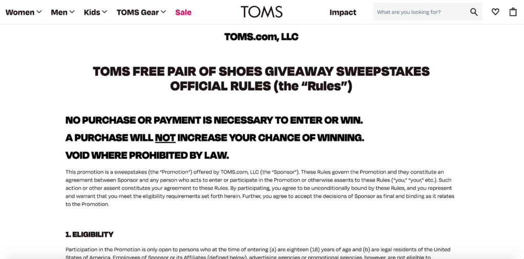 TOMS Giveaway Example 4