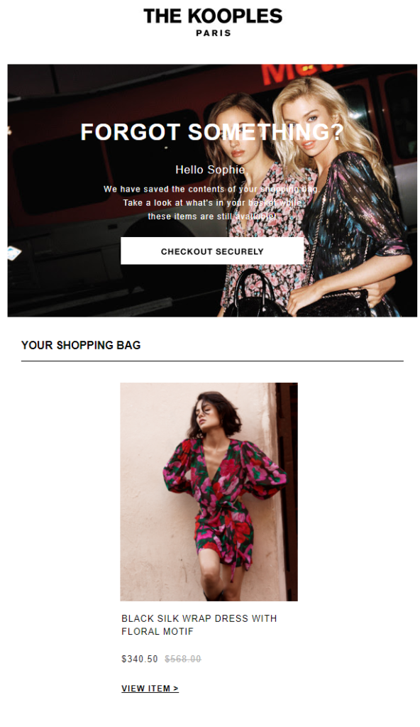 The Kooples Abandoned Cart Email