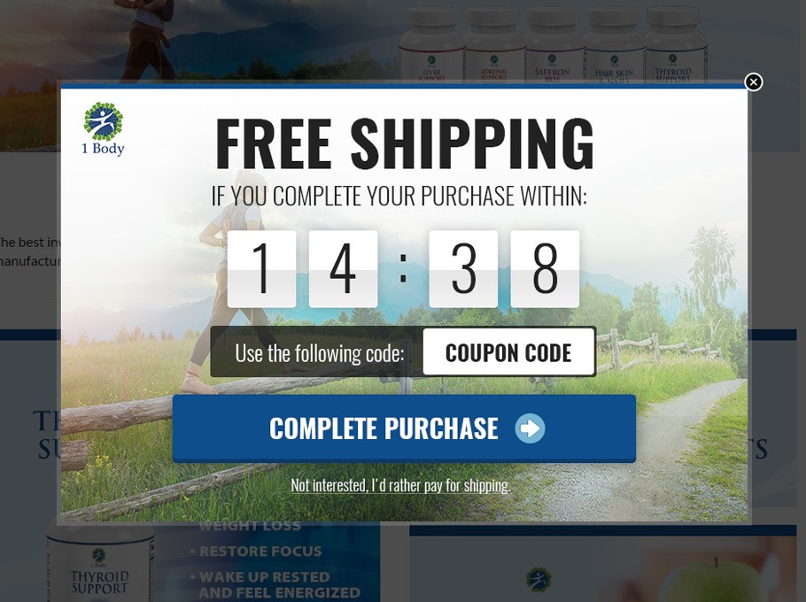 1Body Free Shipping Popup With Countdown Timer