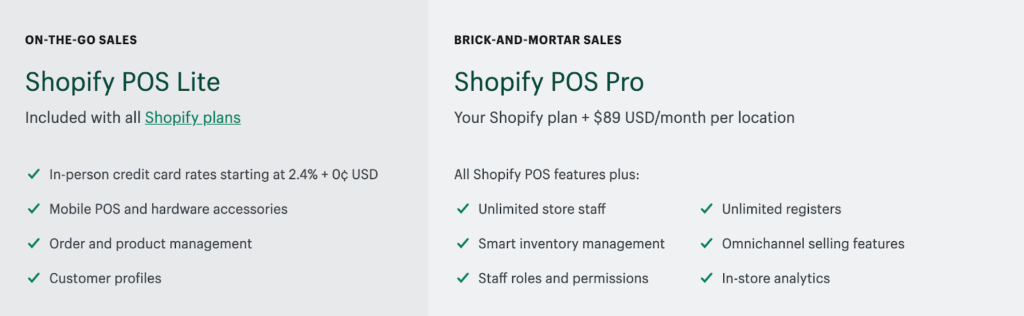 Shopify POS Plans Compared