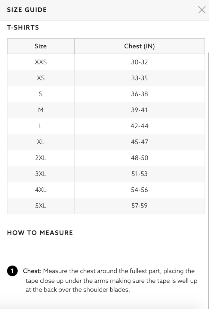 Size Guide For Next Products