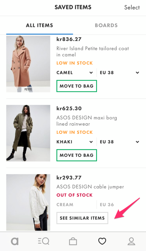 Asos Saved Items