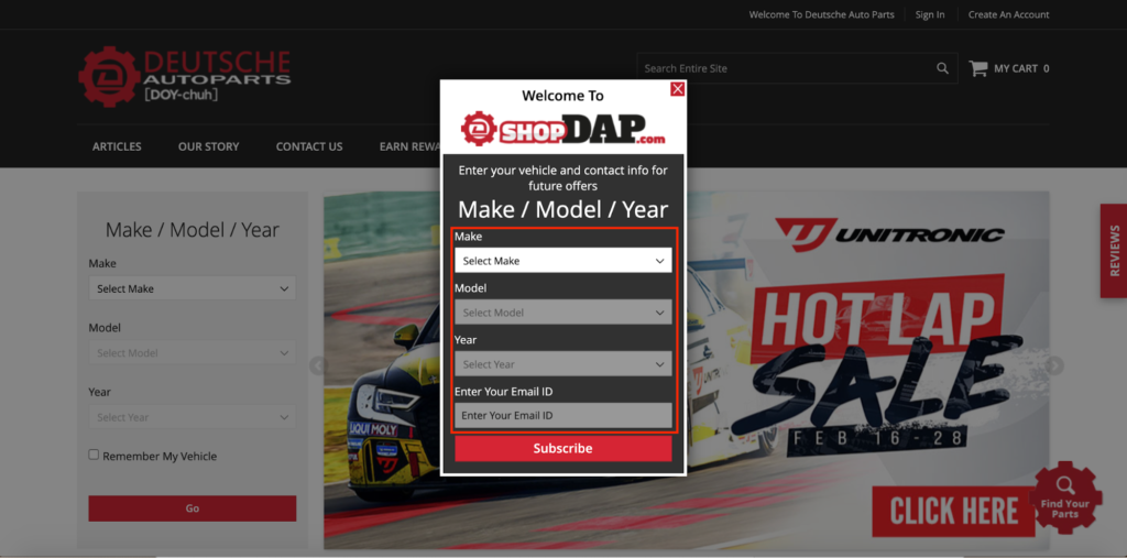 Deutsche Auto Parts Popup 2