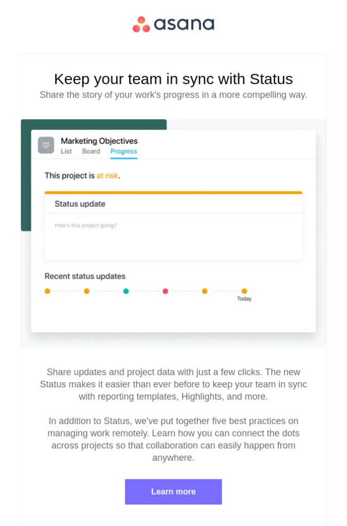 Asana Email Example