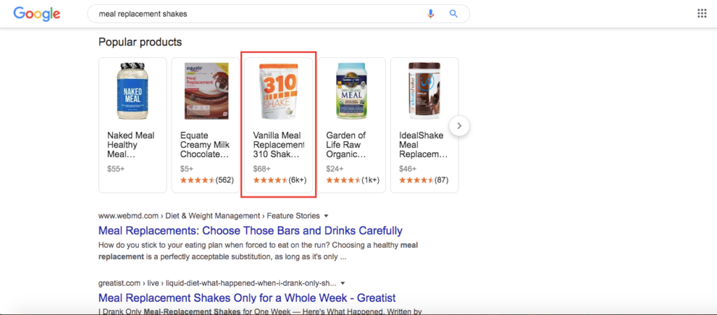 310 Nutrition Google Search Product Placement