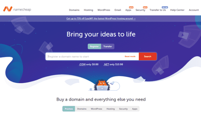 NameCheap Homepage