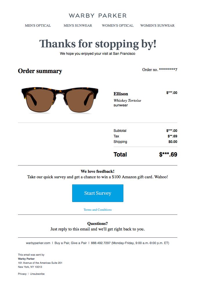 Warby Parker Email Example