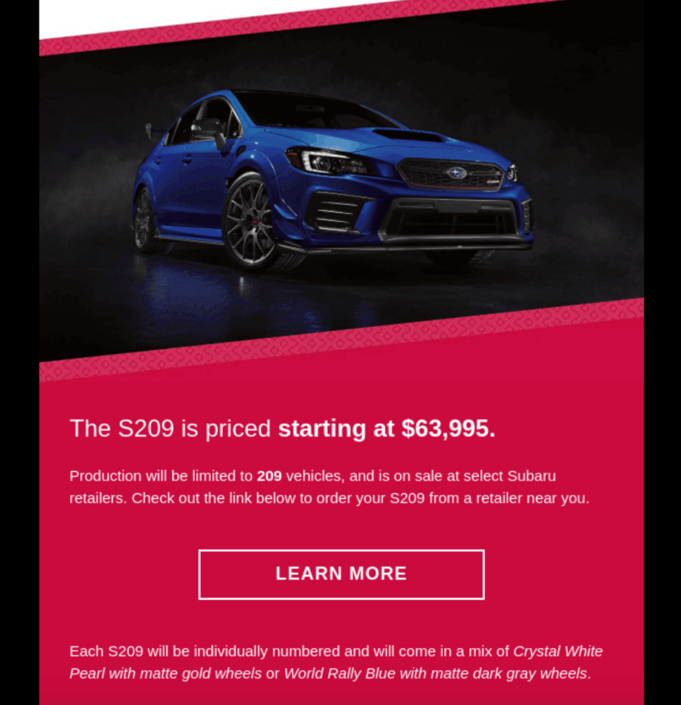 Subaru Email Example 4