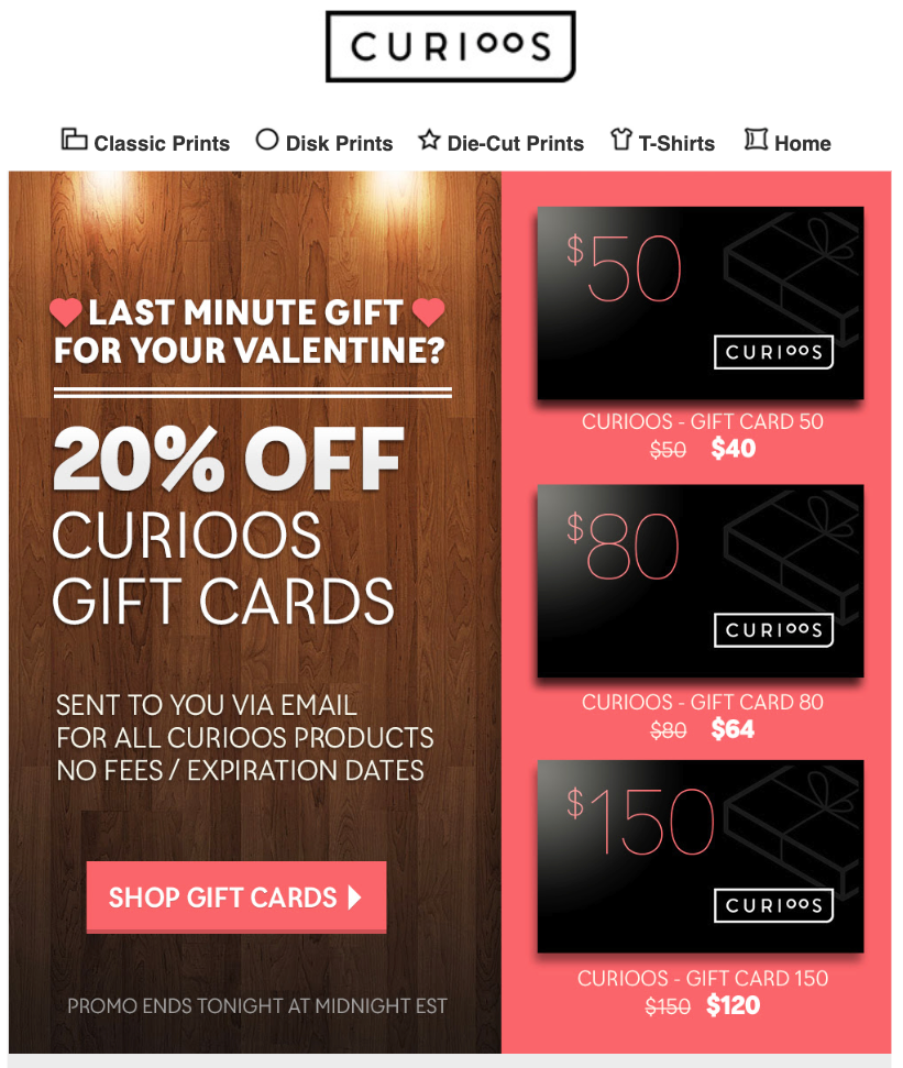Curioos Valentine's Day Email