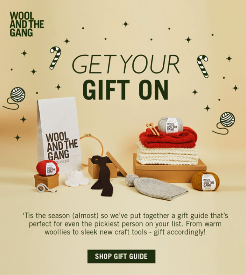 Wool and the Gang Holiday Email Example