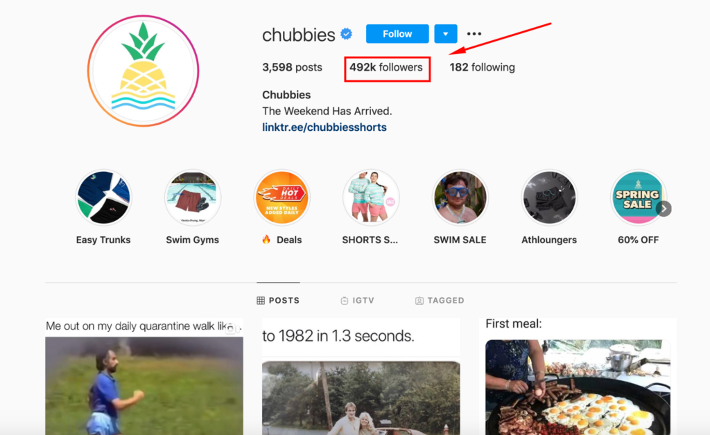 Chubbies Instagram Following
