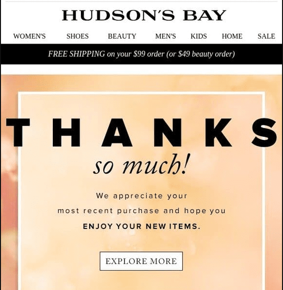 Hudson’s Bay Order Confirmation Email