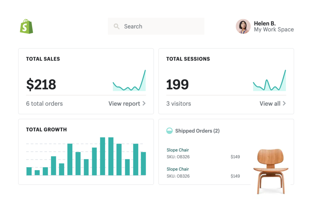 Shopify Dashboard for Sales and Sessions