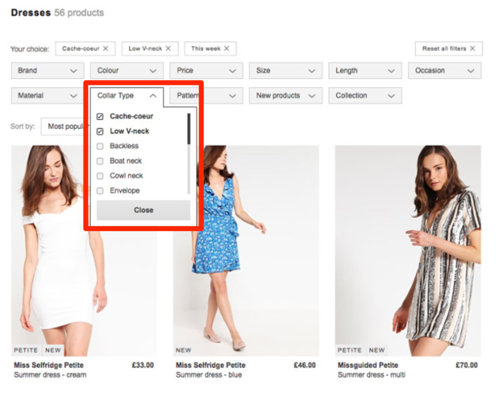 Zalando Category Page Filter