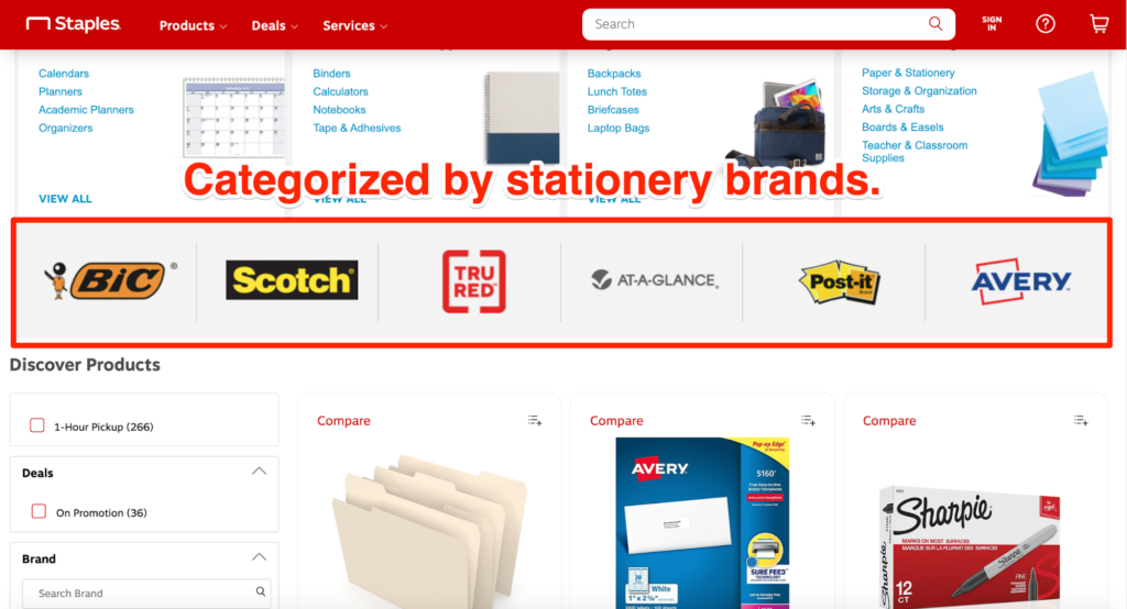 Staples E-Commerce Category Page Example 2