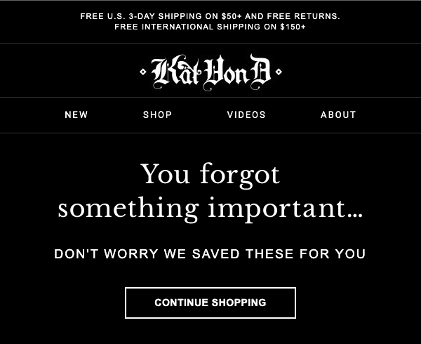 Kat Von D Cart Abandonment Email