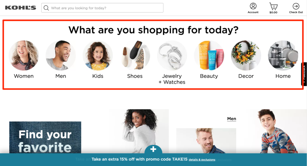 Kohl E-Commerce Category Page Example