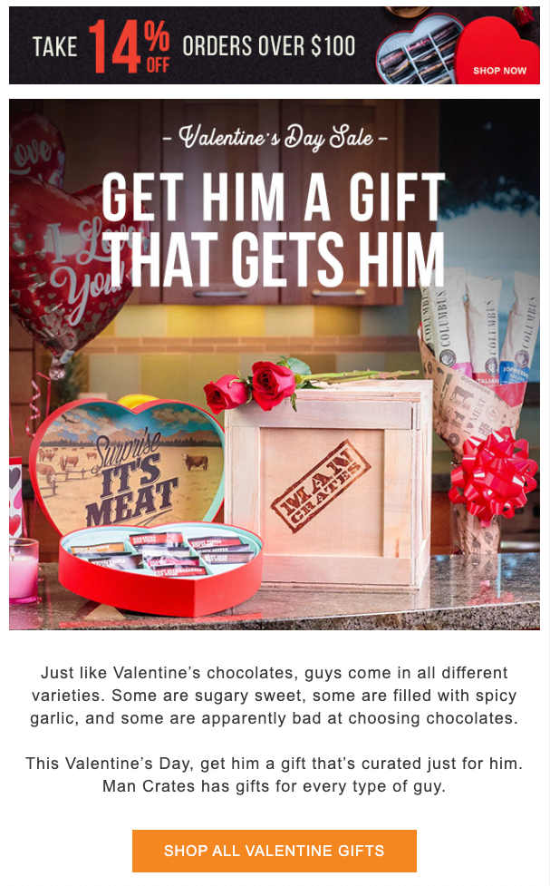 Man Crates Valentine's Day Email