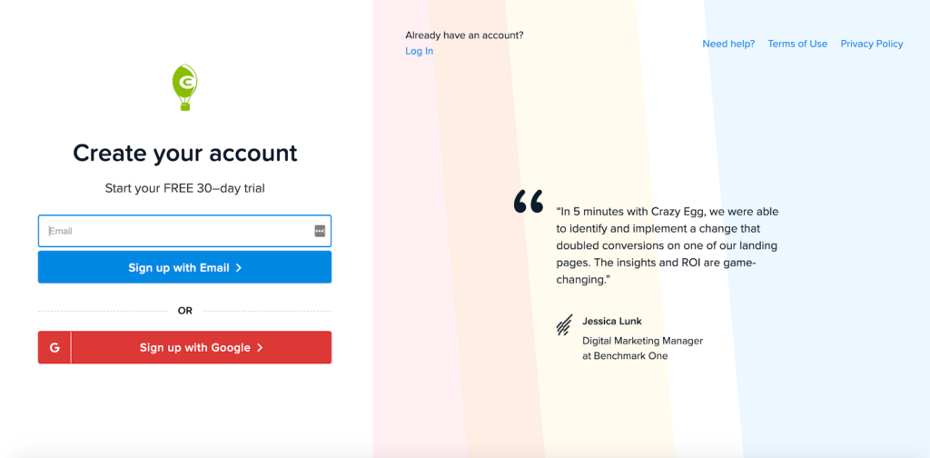 Crazy Egg Free Trial Page