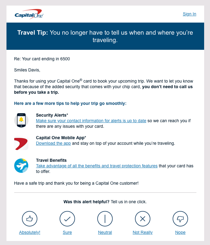 Capital One Email Example