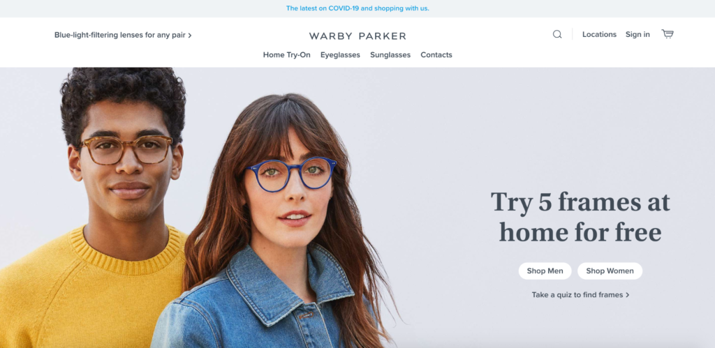 Warby Parker Homepage