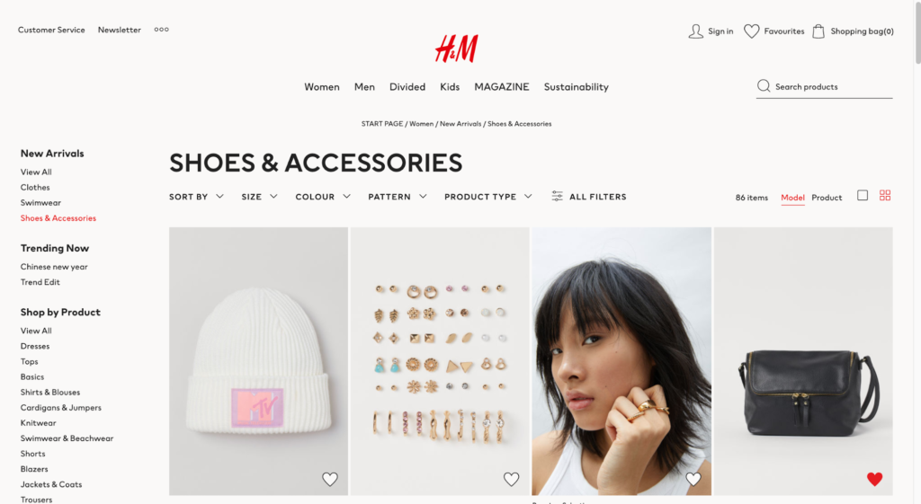 H&M E-Commerce Category Page Example