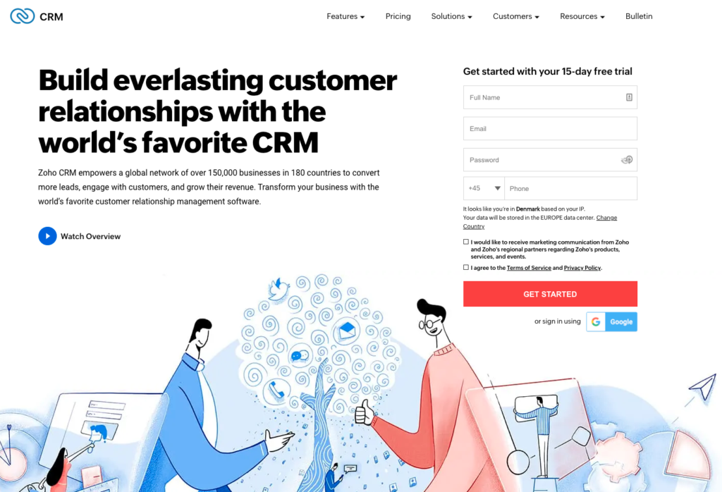 Zoho CRM Homepage