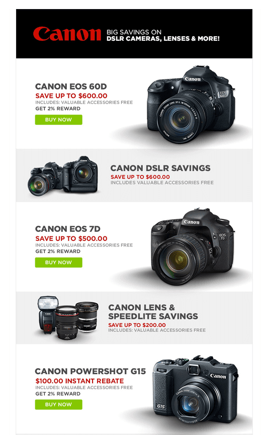 Canon E-Commerce Email Design Example