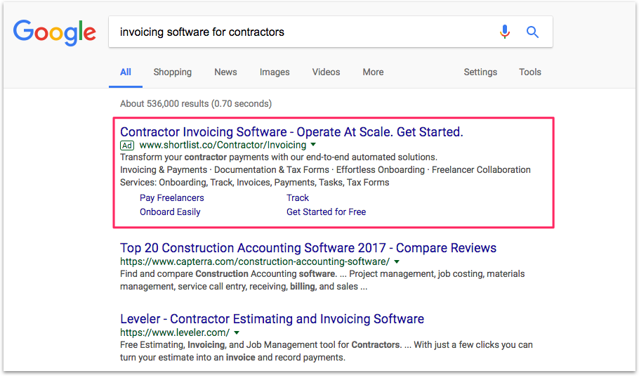 Invoicing Software Google Ad Competitive Landscape Analysis