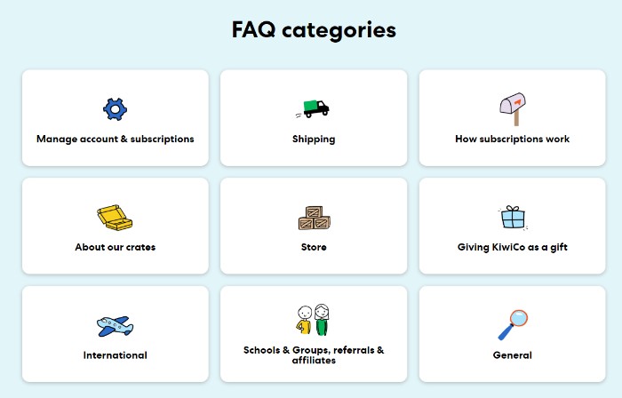 KiwiCo Self-Help FAQs Customer Centric Strategy