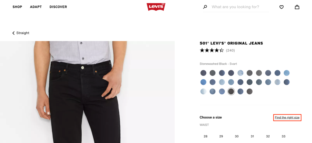 Levis Find the Right Size Call to Action (CTA) Examples