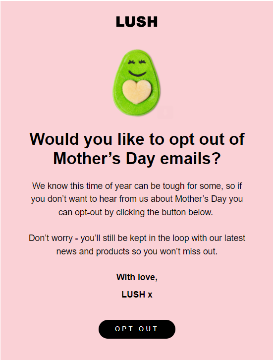 Lush Opt-Out Mothers Day Emails