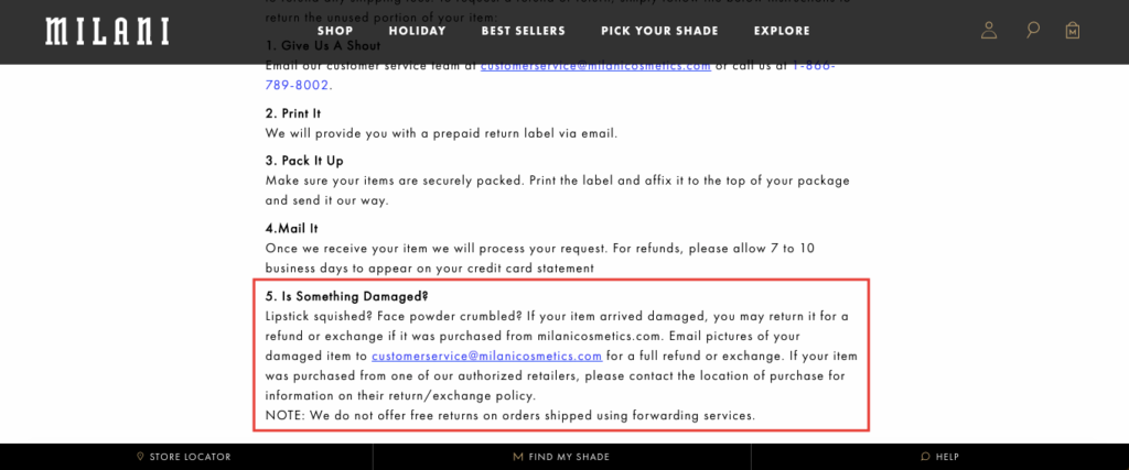 Milani Cosmetics Damaged Clause How to Write a Returns Policy