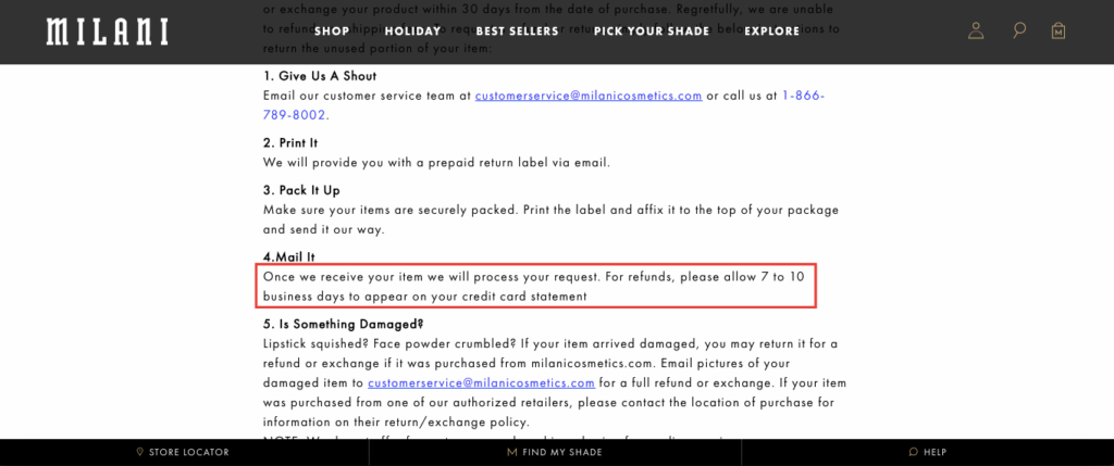 Milani Refund Timeframe How to Write a Returns Policy