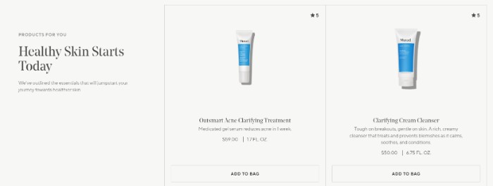 Murad Skincare Quiz Bundle Ecommerce Pricing Examples